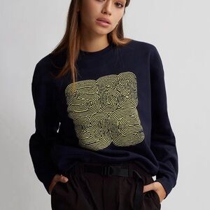 Saturdays New York City Essex Maze Crewneck Sweatshirt Yellow Black Small Comfy
